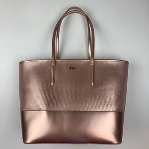Lacoste Rose Gold Pink Cabas Zip Closure Tote Bag